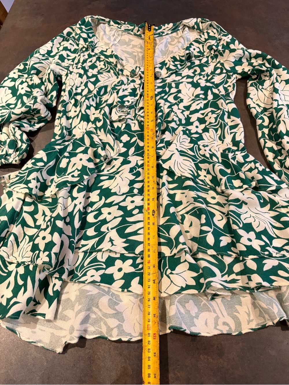 Free People Green & White Floral Tiered V-Neck Mini Dress XS - Picture 9 of 11